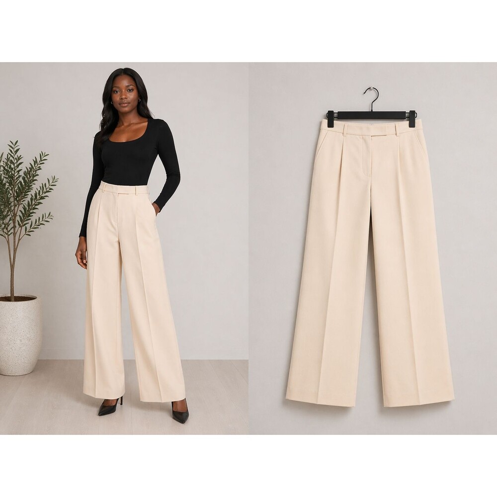 New Calvin Klein Wide Leg Dress Pants Size 8 Beige Pleated Trouser